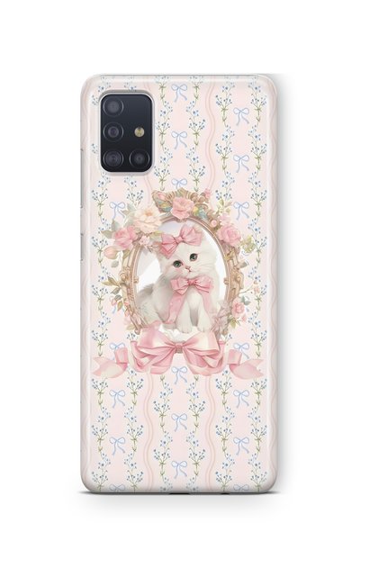 Samsung Galaxy A71 Compatible Pink Bow Cat Pattern Transparent Phone Case