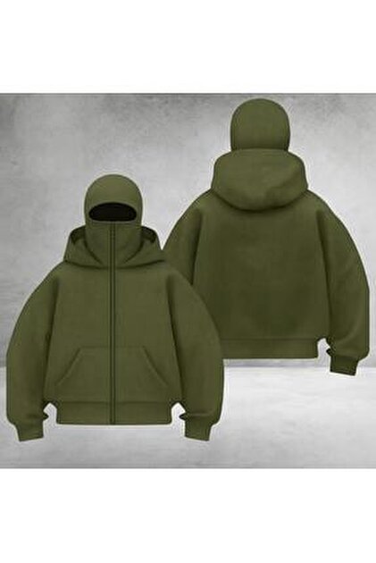 Gofeel Siyah Samurai Skull Baskılı Kar Maskeli Unisex Sweatshirt