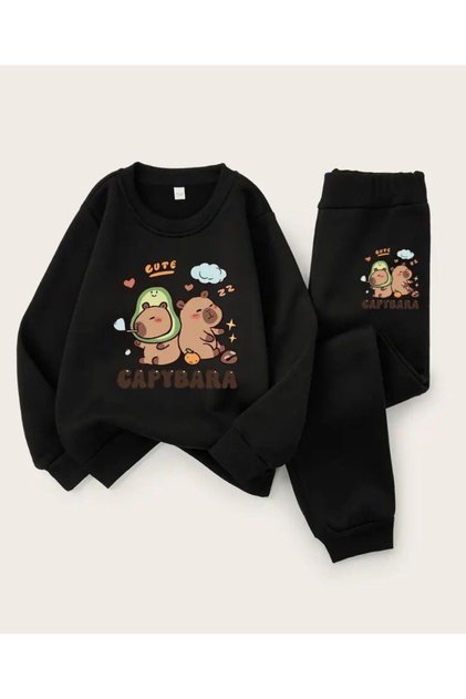 Girls/Boys Bottom and Top Avocado Cute Capybara Printed Tracksuit Set
