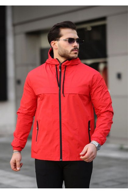 Men's Lined Waterproof Raincoat with Hooded Pockets