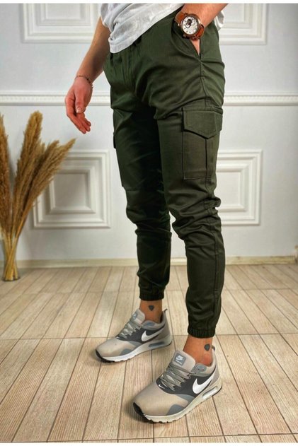 Grüne Cargohose mit elastischem Bund und elastischen Beinabschlüssen, Slim Fit 2026 YK1