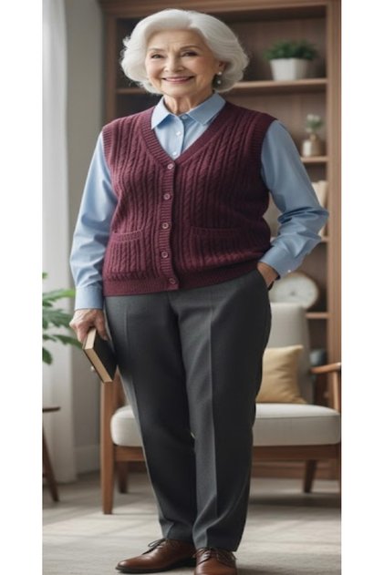 Women's Double Pocket Winter Burgundy Knitwear Vest