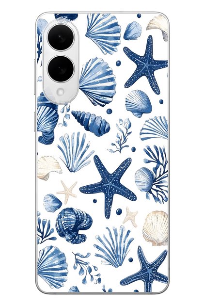 Samsung Galaxy S25 Edge Compatible Starfish and Shells Pattern Transparent Phone Case