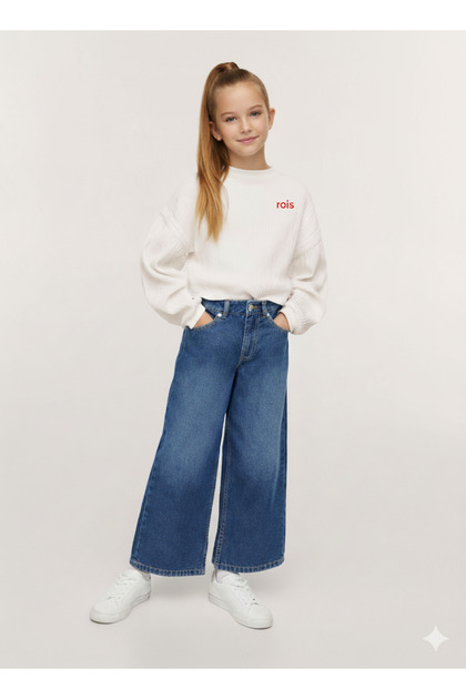 Girls' Loose Fit, Wide-Lettered Jeans