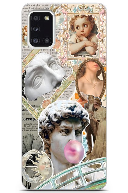 Samsung Galaxy A31 Compatible Renaissance Collage Pattern Transparent Phone Case