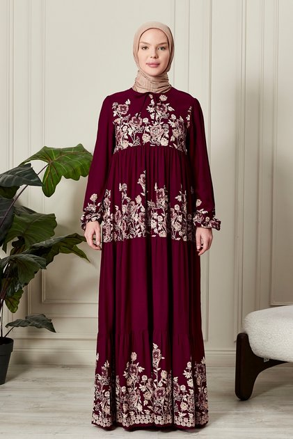 Skirt Layered Flower Patterned Gypsy Viscose Dress Hijab Dress Mother's Dress Prayer Dress