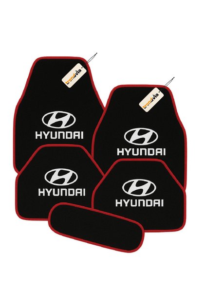 Hyundai Logolu Siyah Kırmızı Oto Halı Paspas Seti 5 Parça – Kaymaz Araba Paspası