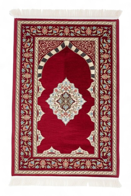 Chenille Prayer Rug – Floral Embroidered Lined Design with Mihrap – Dowry Gift