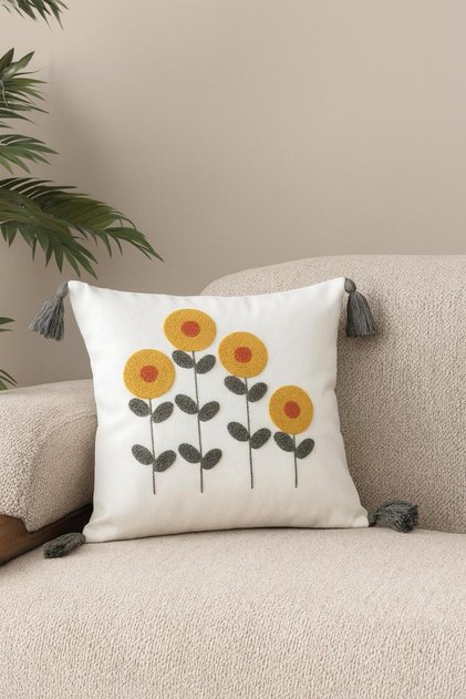Comfort Series Punch Embroidered Linen Throw Pillow Cover 43X43 cm