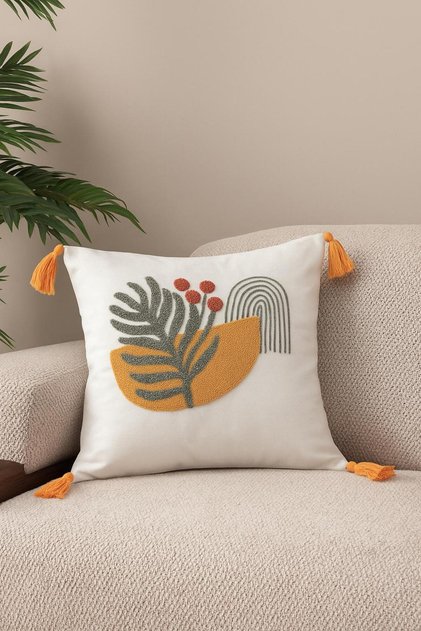 Comfort Series Punch Embroidered Linen Throw Pillow Cover 43X43 cm
