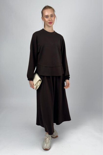 Women's Soft Textured Modal Skirt Set Brown