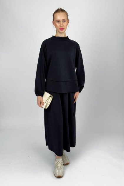 Women's Soft Textured Modal Skirt Set Black
