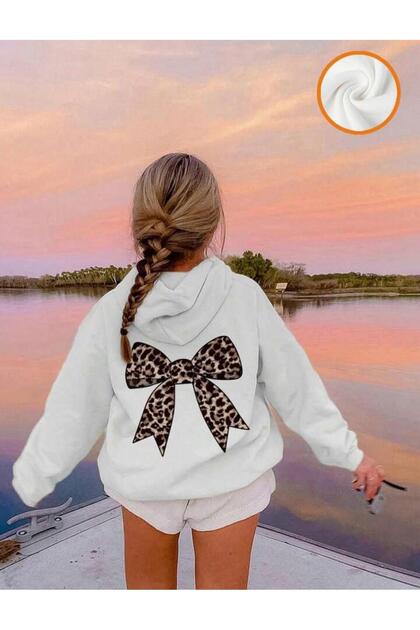 Girls' Back Leopard Printed Hooded Sweatshirt