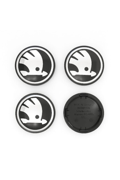 Set de 4 capace de roată Skoda 65mm – Negru Argintiu, Compatibile cu jante din aliaj, Aspect original