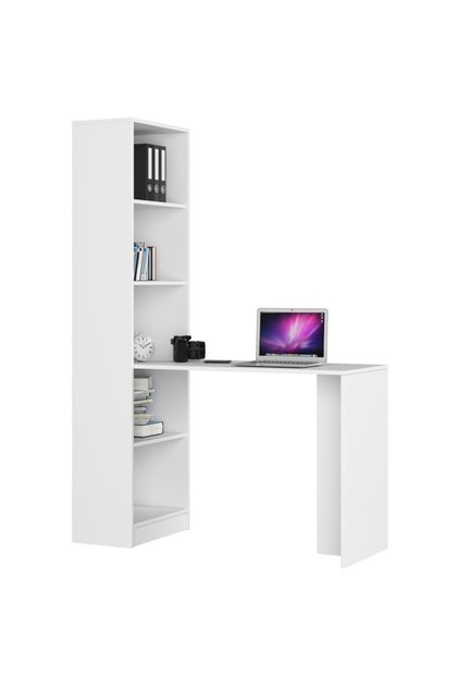 Birou SMART cu rafturi, PAL laminat, 125x50x180 cm, alb