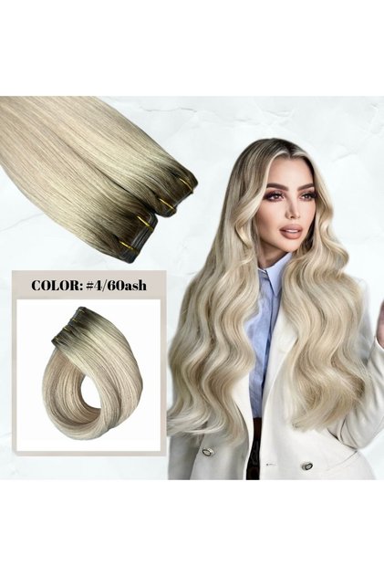Extensii de păr invizibile cu bandă adezivă Ombre #4/#60 Ash - Russian Hair (Set de 20)