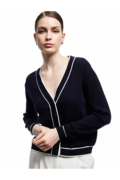 Navy Women's Striped Knit Cardigan