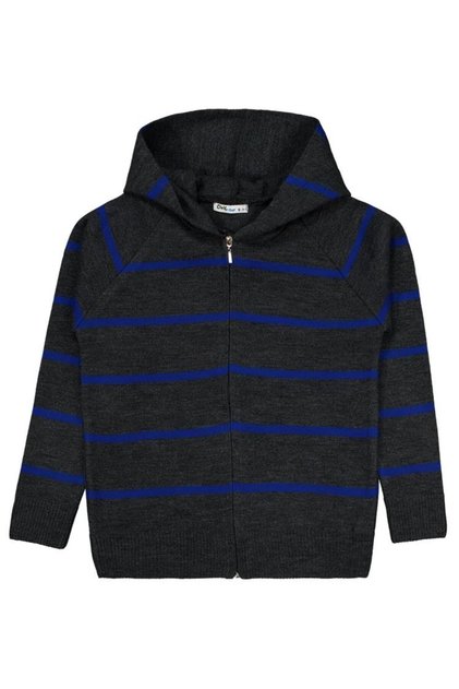Civil Boy's Striped Patterned Cardigan | Knitwear Long Sleeve Hoodie | School Nursery and Daily Use - Gray