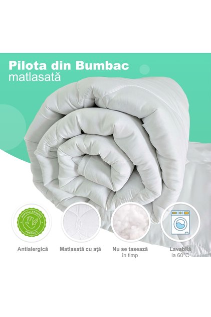 Pilota matlasata de iarna, Bumbac 400g/mp, lavabila la 60°C, 180cm x 200cm