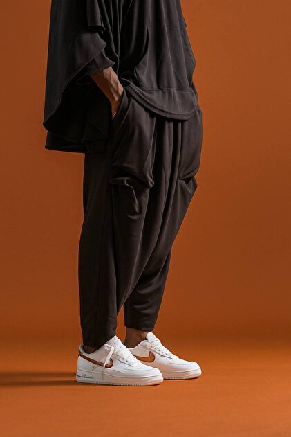 Unisex Black Balloon Pocket Avant-Garde Baggy Trousers