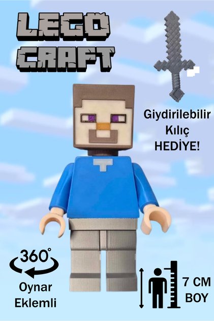 Yapı OyuncakCraft Steve Oynar Eklemli 7cm - Minecraft Giydirilebilir Kılıç Hediyeli Oyun Seti