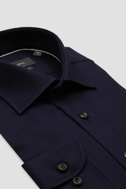 Marco Armür Pamuklu Slim Fit Lacivert Klasik Yaka Erkek Düz Gömlek
