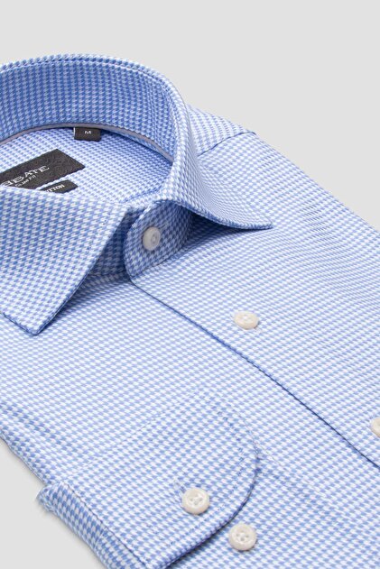 Marco Twill Pamuklu Slim Fit Açık Mavi Klasik Yaka Erkek Desenli Gömlek