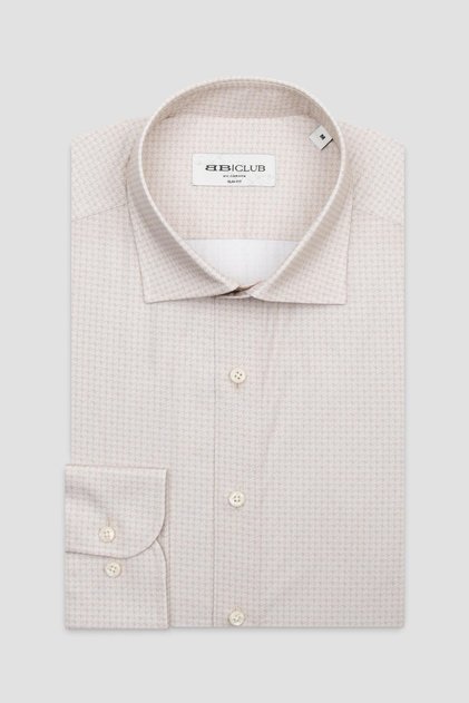 BB Club Oscar Poplin Pamuklu Slim Fit Bej Klasik Yaka Erkek Baskılı Gömlek