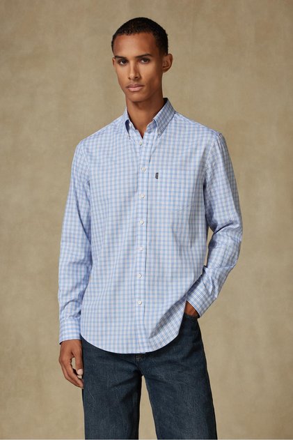 Aldomar Poplin Cotton Comfort Fit Orange Button down Collar Men's Checkered Shirt