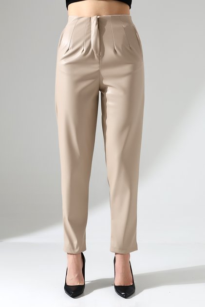 Women's Tredn Leather Pants with Pencil Waist and Zipper Closure