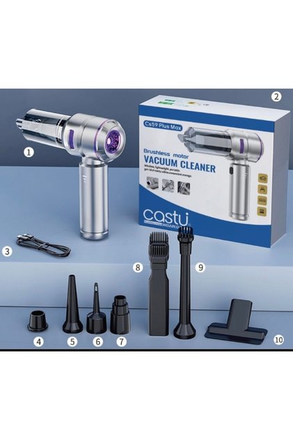 CASTU CS 59 Kablosuz Araç İçi Süpürge Mor | 17500PA Güçlü Vakum | Fırçasız Motor | Üfleme & Vakum
