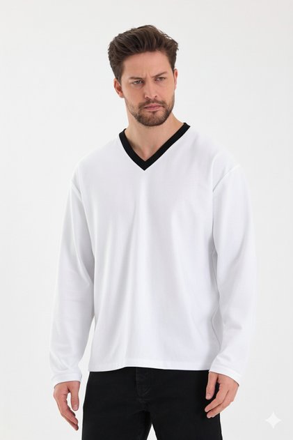 V-Neck Long Sleeve Comfortable Fit T-Shirt