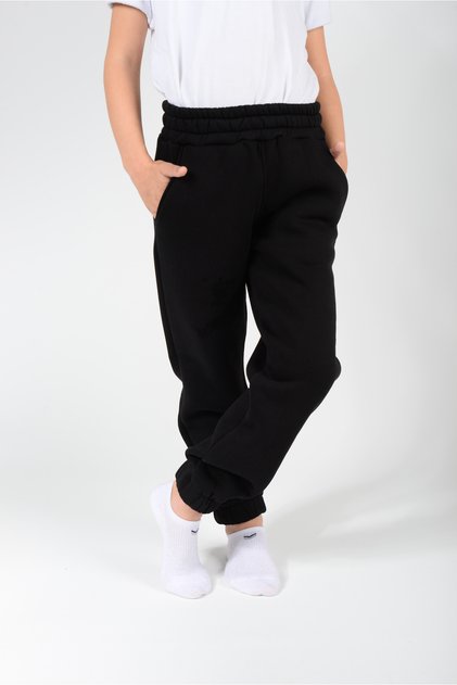UNISEX ÇOCUK SİYAH PAÇA LASTİKLİ 3İP ŞARDONLU KALIN EŞOFMAN ALT
