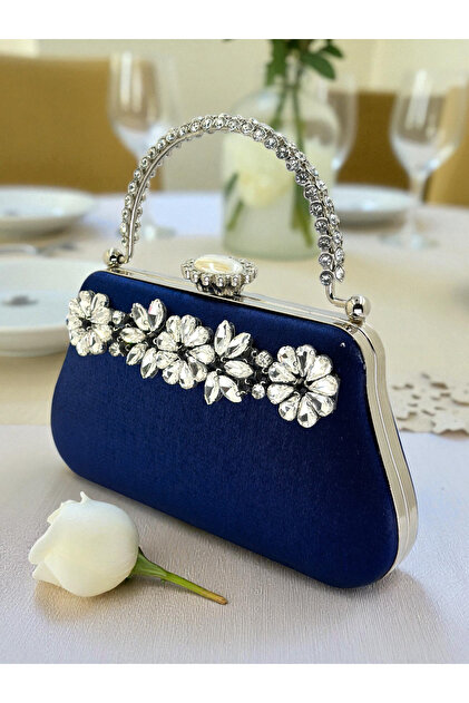 Bianta Navy Blue Color Glitter Satin Crystal Stone Handle Women Evening Dress Bag Wedding Engagement Graduation- Trendyol Bianta Navy Blue Color Glitter Satin Crystal Stone Handle Women Evening Dress Bag Wedding Engagement Graduation- Trendyol