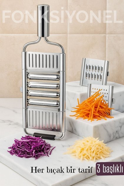 Stainless Steel Vegetable Grater – Multi-Functional with Interchangeable 3 Blades, Quick and Practical 722270
