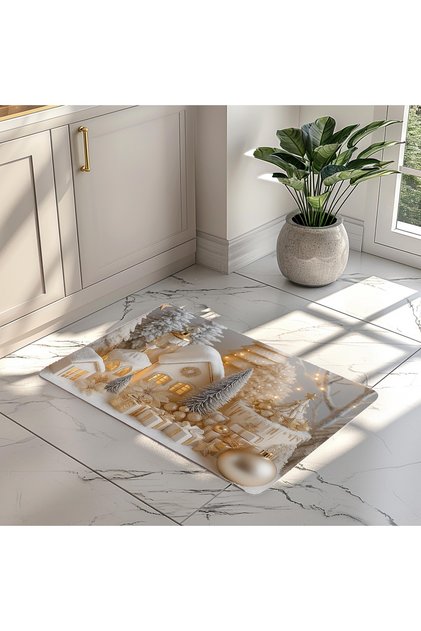 New Year Themed Christmas Themed Gold Patterned Non-Slip Base 50X70 Digital Printed Doormat