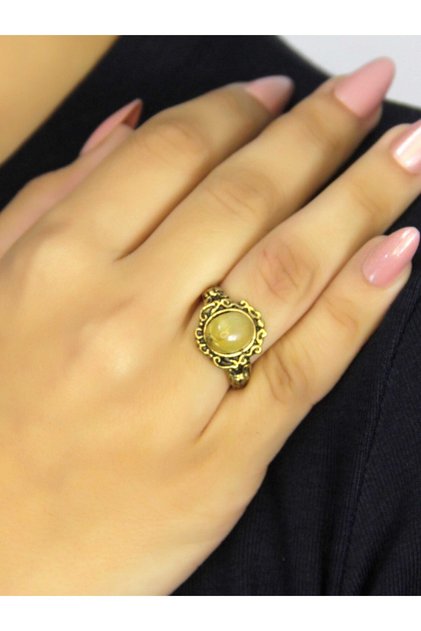 Natural Stone Citrine Natural Stone Inlaid Antique Model Women's Adjustable Ring Euy80S