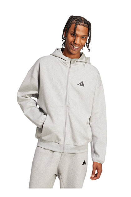 adidas JD4945 M FI SL FZ Açık Gri Normal Düz Erkek Zip Ceket