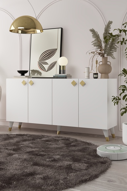8200-1CT KB150 KONSOL, TV ÜNİTESİ BEYAZ-ALTIN