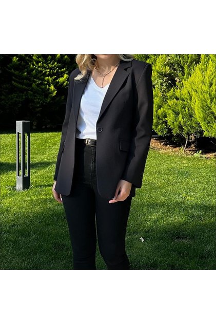 Siyah krep kumaş blazer