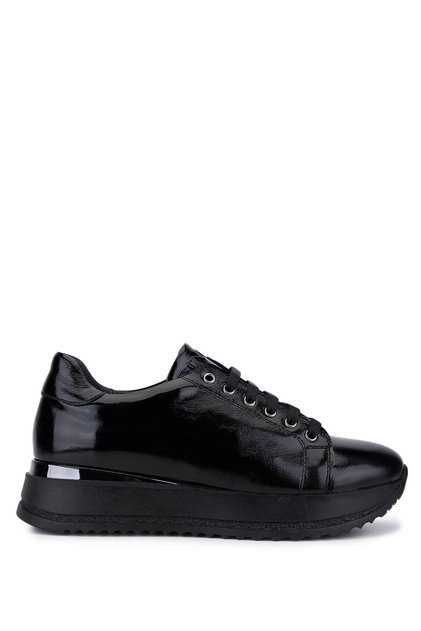 Women's Genuine Leather Black Patent Leather Sneakers & Sports Shoes