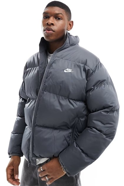 Clup Puffer Synthetic Fill Full Zip Loose Fit Men's Jacket Erkek Bol Kesim Suitici Mont Gri