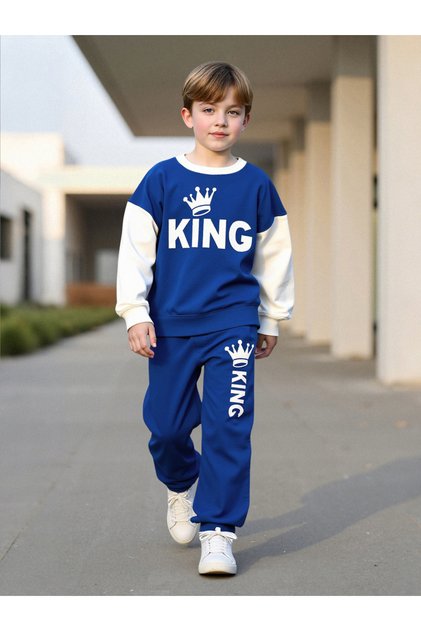 Teens Color Block Graphic Sweatshirt and Joggers Set