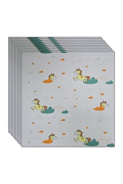 Plăci autoadezive 3D pentru perete, impermeabile și rezistente la căldură, crem-verde modern, 70x77cm, pachet de 10