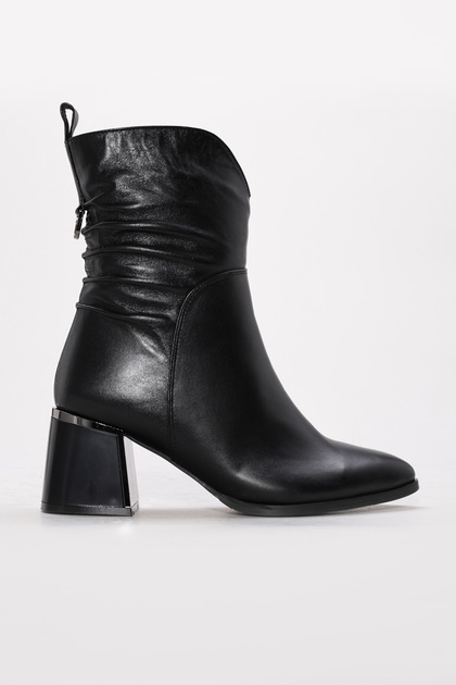 Genuine Leather and Fur Women's Thick Heeled Boots 064Kza838