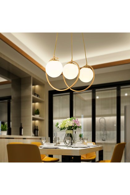 Jarry 3Lü Beyaz Camlı Eskitme Boyalı Modern Tasarım Yemek Masası Üstü Salon Avize