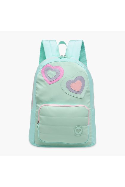 Heart Applique Backpack with Adjustable Straps and Zip Closure - 17 inches
