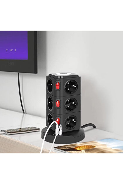 MATECHNO Akım Korumalı Priz Kablosuz Şarj İstasyonu 12xSoket 1xUSB