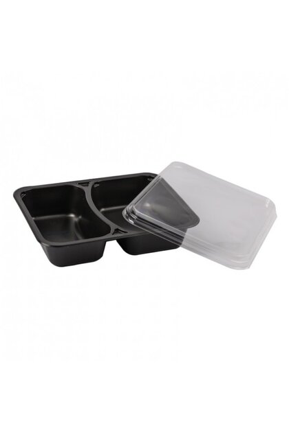 Set 50 caserole negre PP, catering , capac transparent inclus, 2 compartimente
