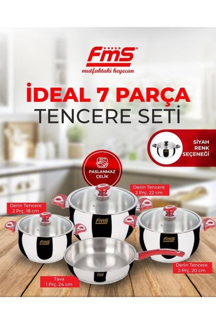 6001 Siyah İdeal 7 Parça Çelik Tencere Seti